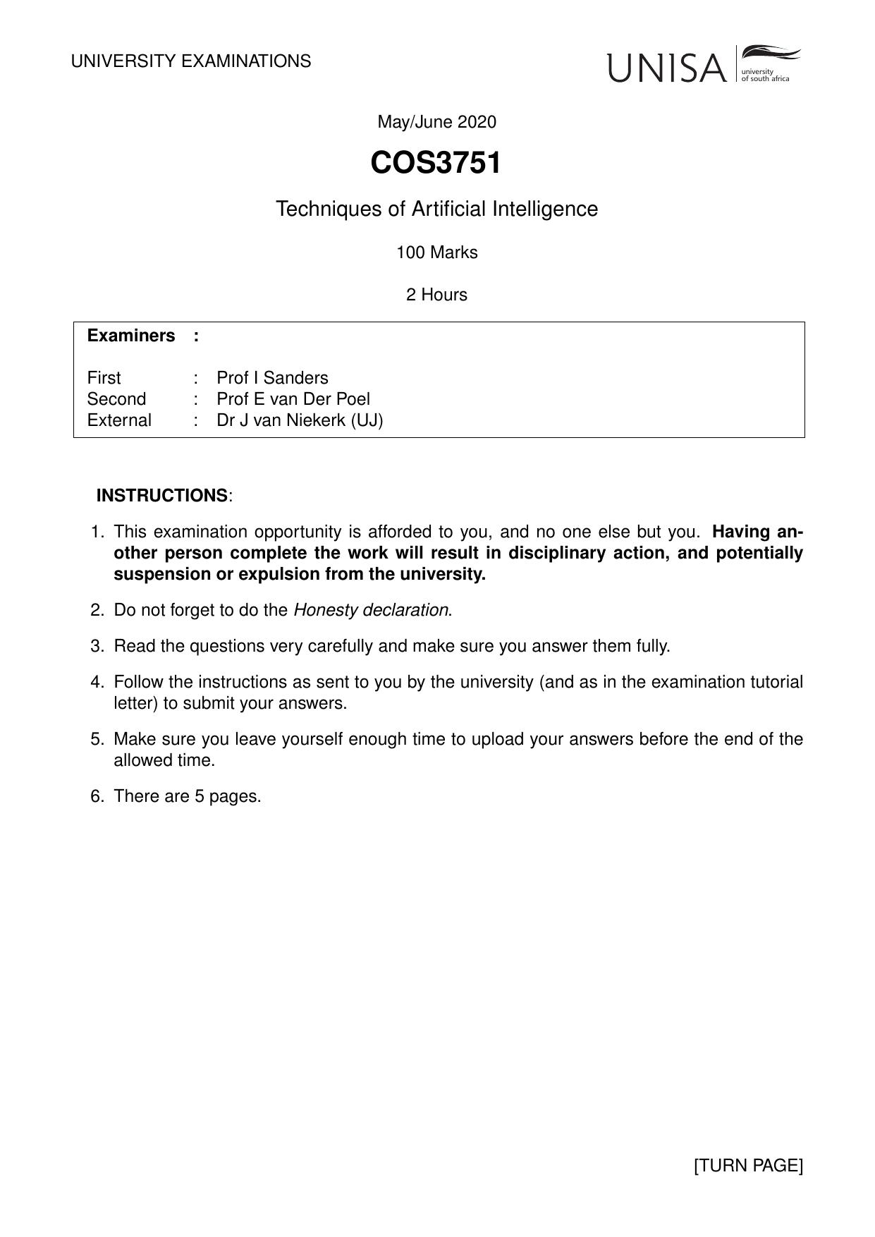 COS3751 Exam Paper May/June 2020